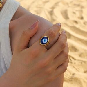 Adjustable Evil Eye Ring – 18K Gold-Plated Stainless Steel Protection Jewelry